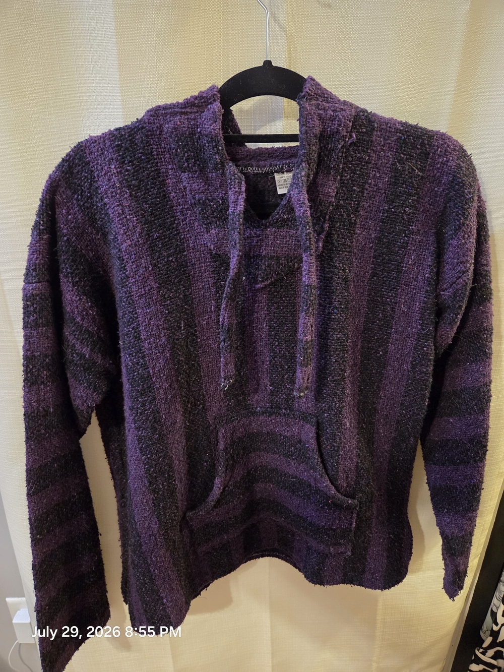 Striped Hooded Baja Sweater - Purple/Black